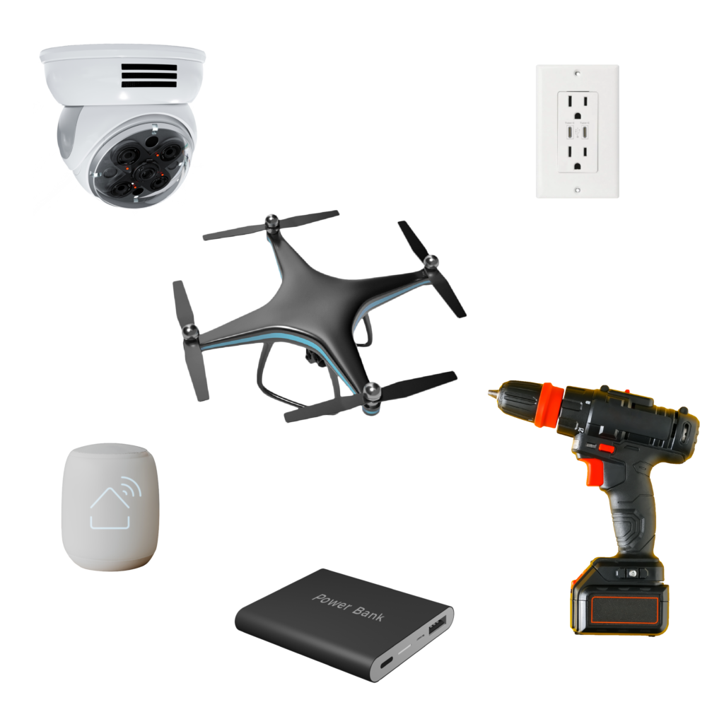 SB Type-C®應用範圍，充電寶、無人機、監控器、居家監視器、電動工具、智慧音箱